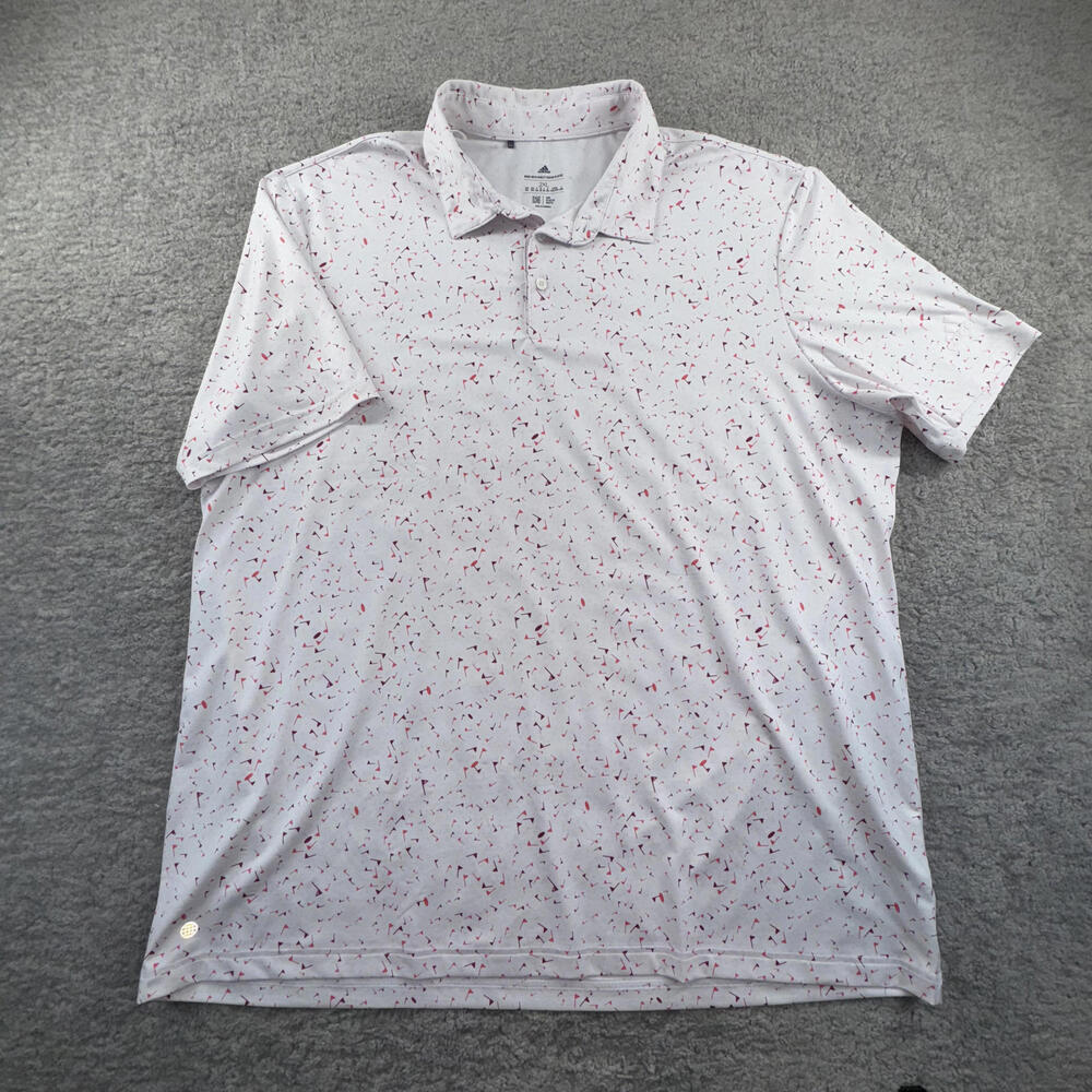 Adidas Men's Polo Shirt 2XL White w/ Flag AOP‎ Pattern Parley Ocean Plastic
